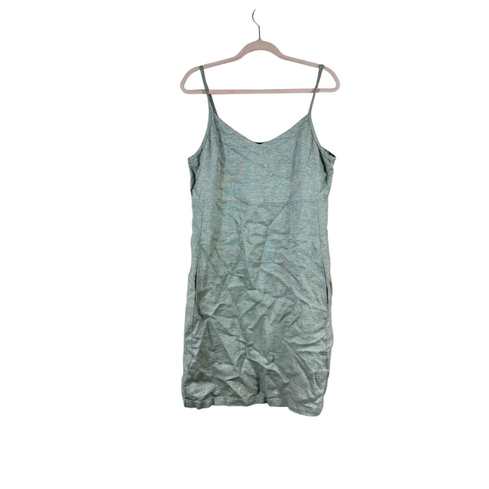 EILEEN FISHER womens size M silver metallic linen sleeveless v neck dress